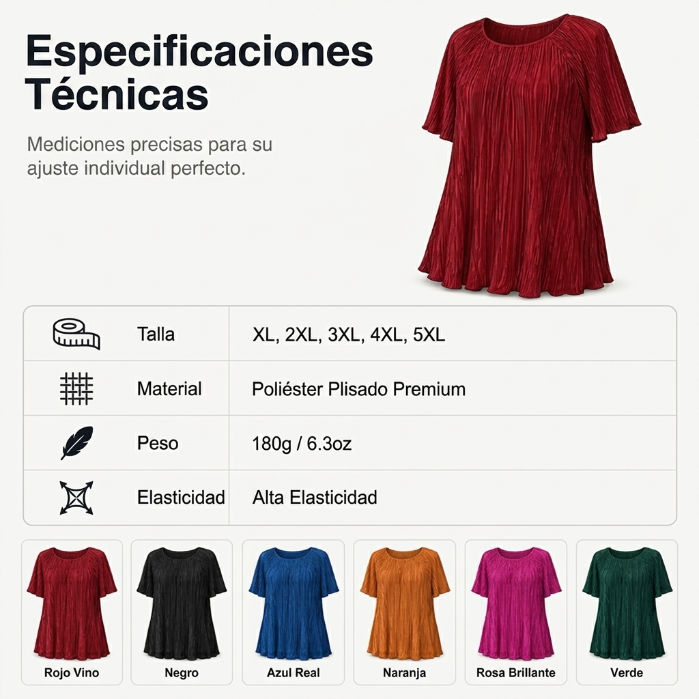 Elena - Blusa plisada ultraelástica de corte holgado