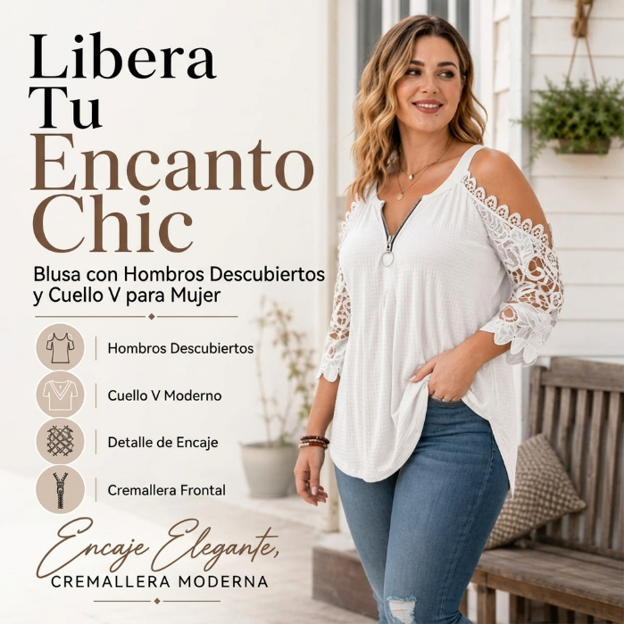 Alba - Blusa con hombros descubiertos y encaje