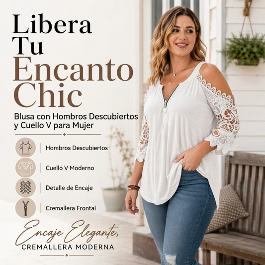 Alba - Blusa con hombros descubiertos y encaje