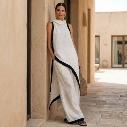 Marina | Conjunto asimétrico de túnica y pantalón amplio
