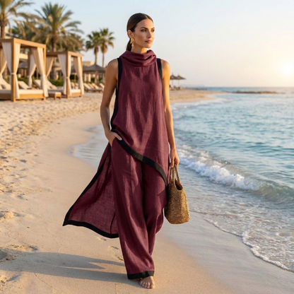 Marina | Conjunto asimétrico de túnica y pantalón amplio
