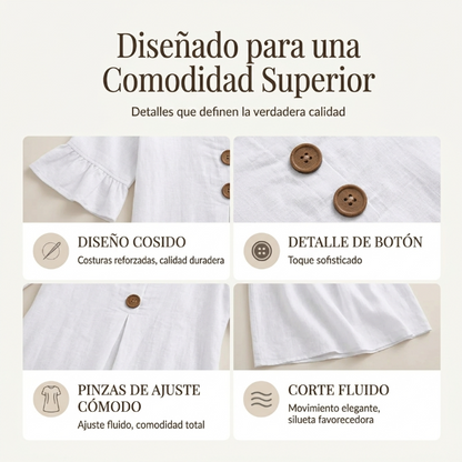 Vanesa | Vestido Texturizado con Mangas Abullonadas y Botones