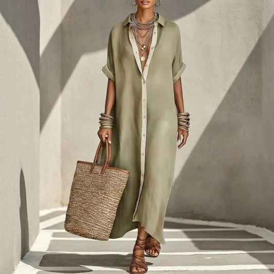 Manela | Vestido Largo Minimalista Verde Oliva