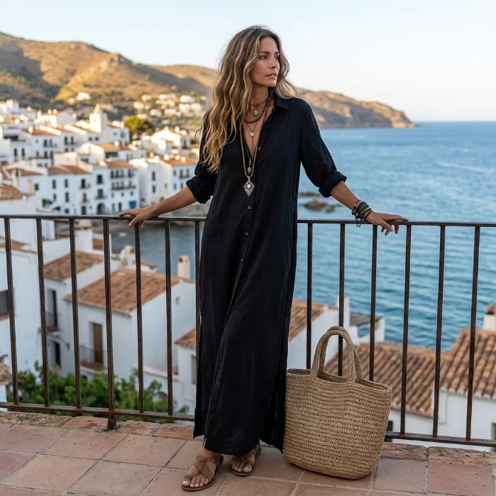 Solina | Vestido Largo Holgado con Botones