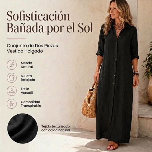 Solina | Vestido Largo Holgado con Botones