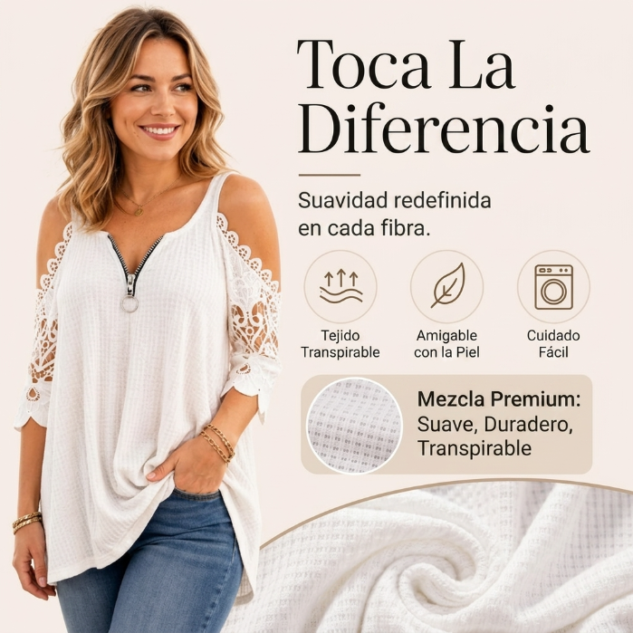 Alba - Blusa con hombros descubiertos y encaje