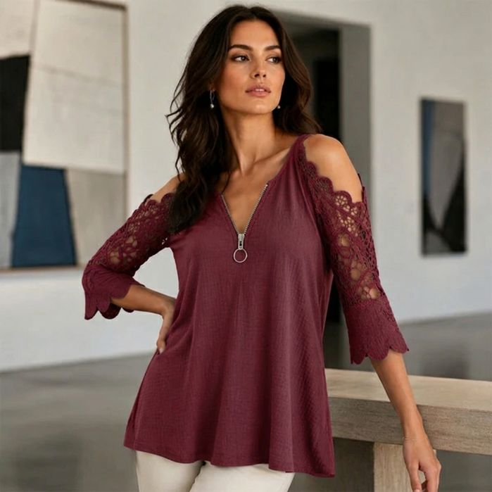 Alba - Blusa con hombros descubiertos y encaje