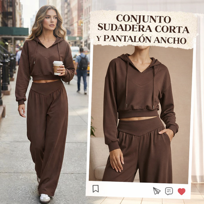 Valeria - Conjunto de sudadera corta y pantalón ancho