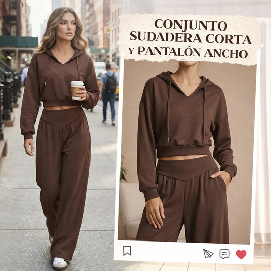 Valeria - Conjunto de sudadera corta y pantalón ancho