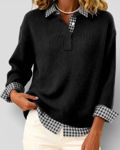 Berta – Jersey de punto con detalle de camisa a cuadros