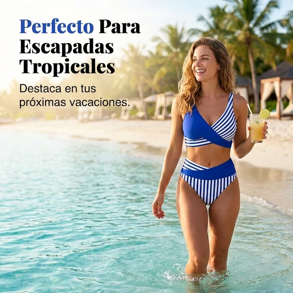 Valeria - Bikini de dos piezas con bloques de color y rayas