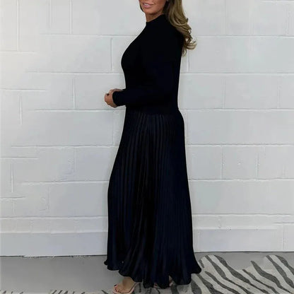 Claudia - Vestido maxi con jersey y falda plisada