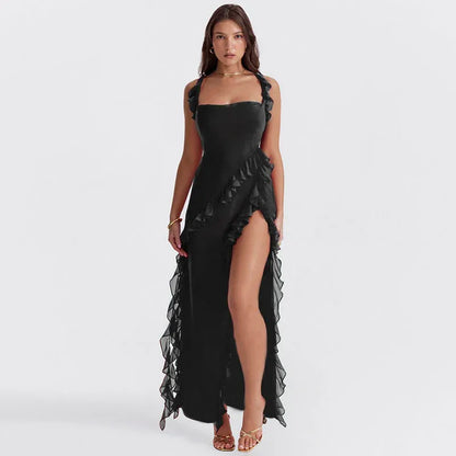 Talía - Vestido Largo con Volantes y Abertura
