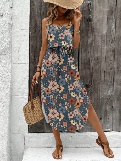 Luna | Vestido midi estampado con tirantes finos