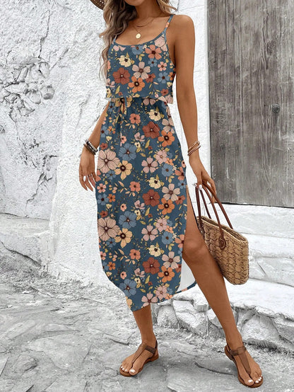 Luna | Vestido midi estampado con tirantes finos