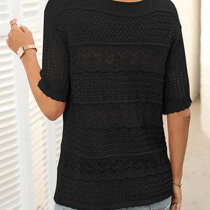 Suéter de crochet con cuello redondo y manga corta
