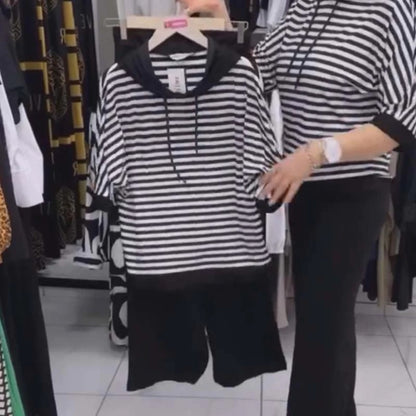 Elia - Conjunto de top con capucha a rayas