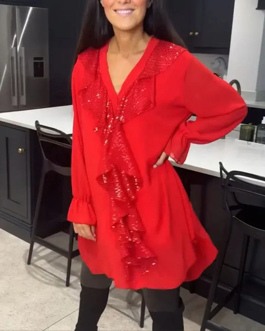 Xenia - Blusa elegante con detalle de volantes