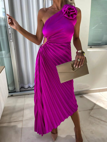 Luna – Vestido floral asimétrico con hombro descubierto