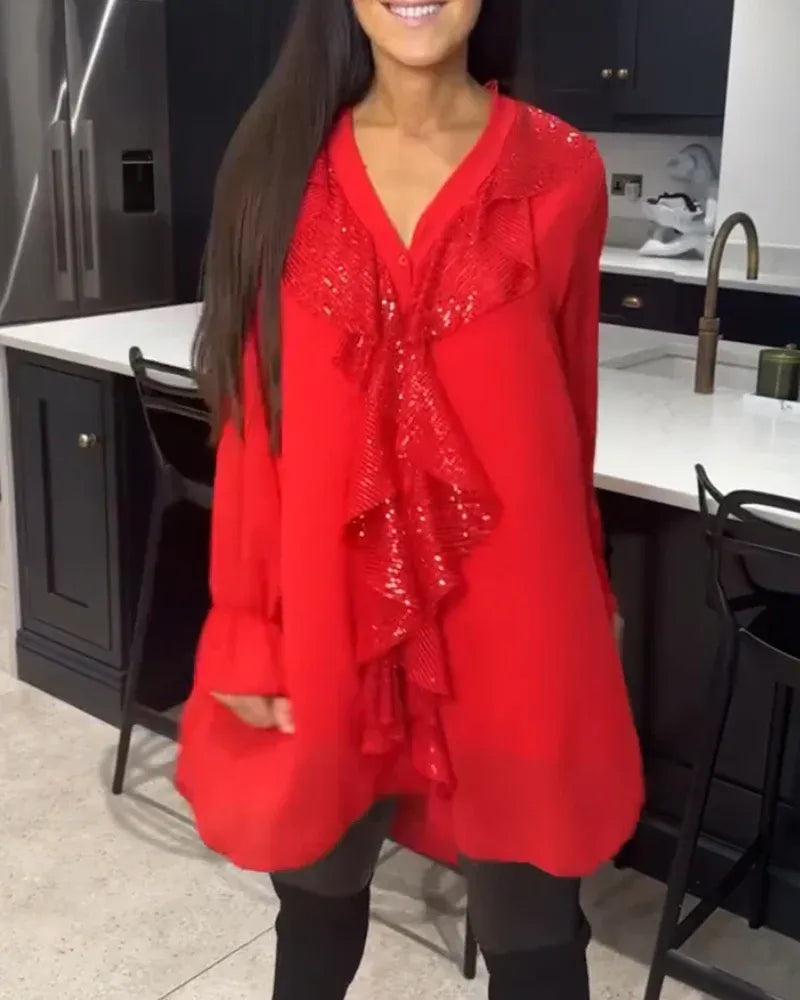 Xenia - Blusa elegante con detalle de volantes