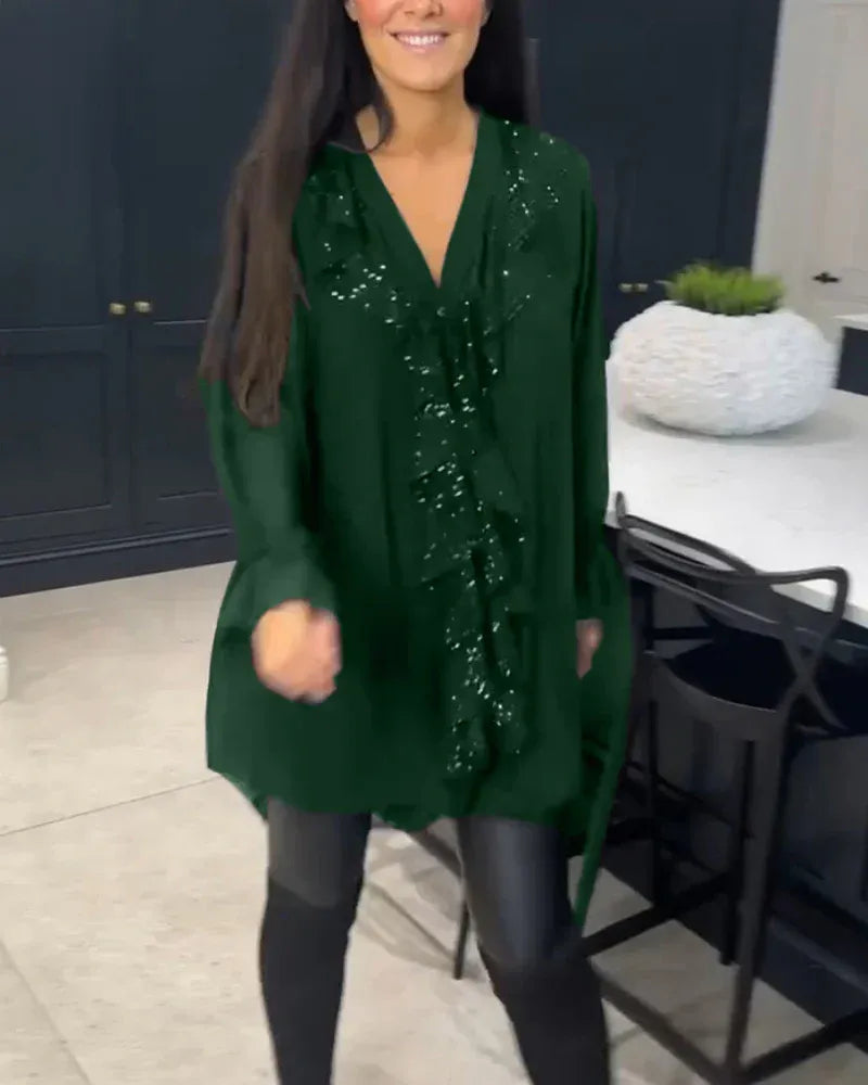 Xenia - Blusa elegante con detalle de volantes