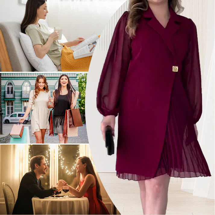 Jimena - Vestido con solapas con diseño plisado