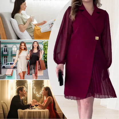 Jimena - Vestido con solapas con diseño plisado