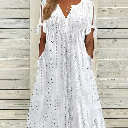 Valeria - Vestido midi calado con escote en V