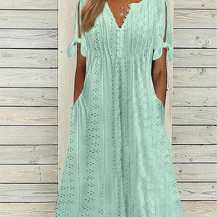 Valeria - Vestido midi calado con escote en V