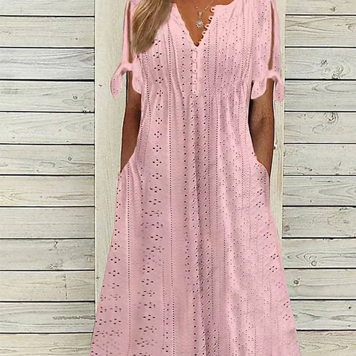 Valeria - Vestido midi calado con escote en V