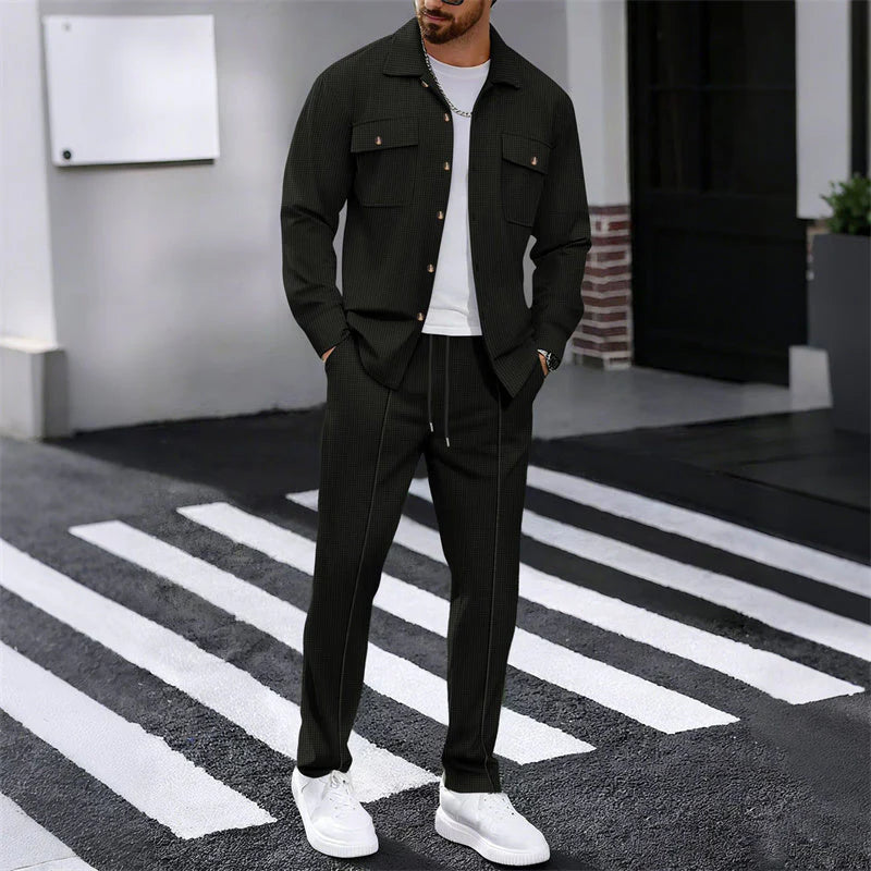 Iván – Conjunto de chaqueta abotonada y pantalón waffle