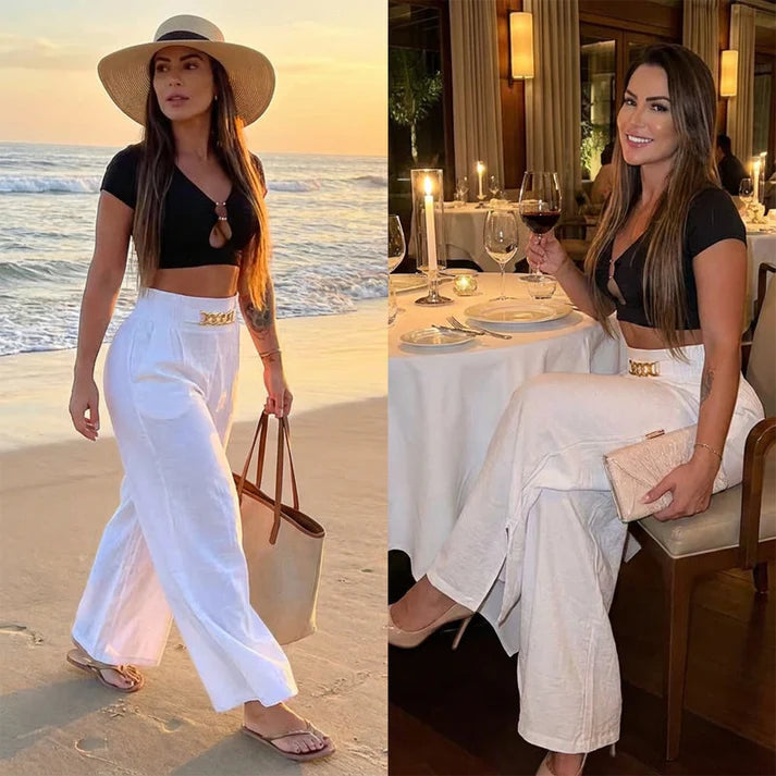 Siena – Pantalones anchos de cintura alta con detalle de cinturón