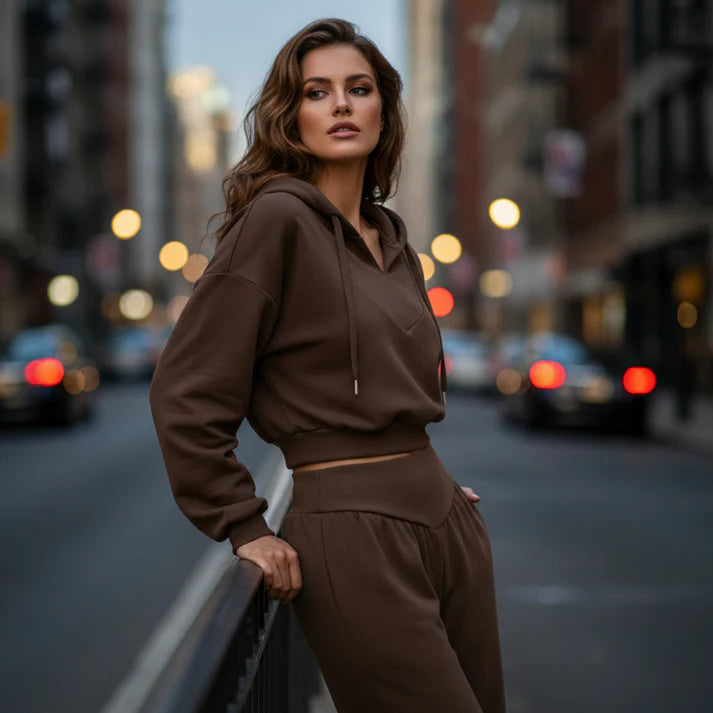 Valeria - Conjunto de sudadera corta y pantalón ancho