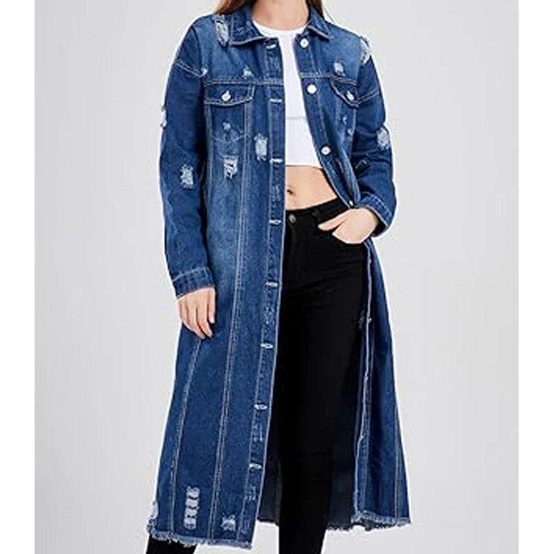 Camila | Chaqueta vaquera larga con roturas