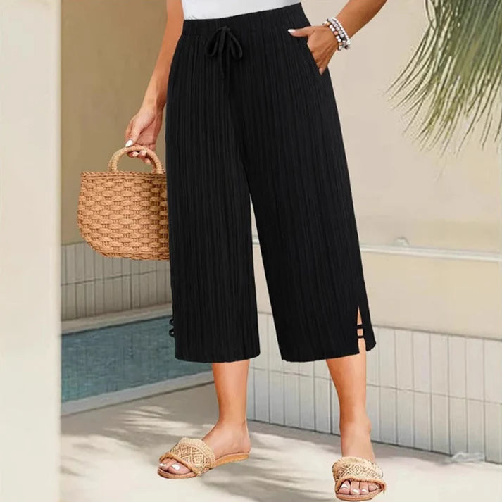 Iria - Pantalón capri acanalado de pierna ancha