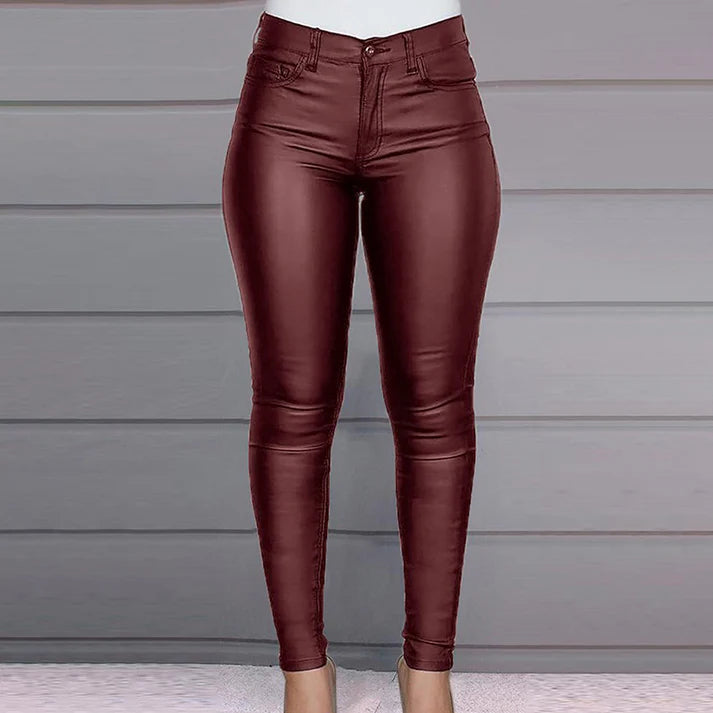 Victoria - Pantalones ajustados efecto piel de cintura alta