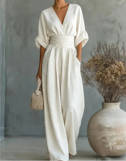 Daniela | Mono elegante de escote en V y pierna ancha