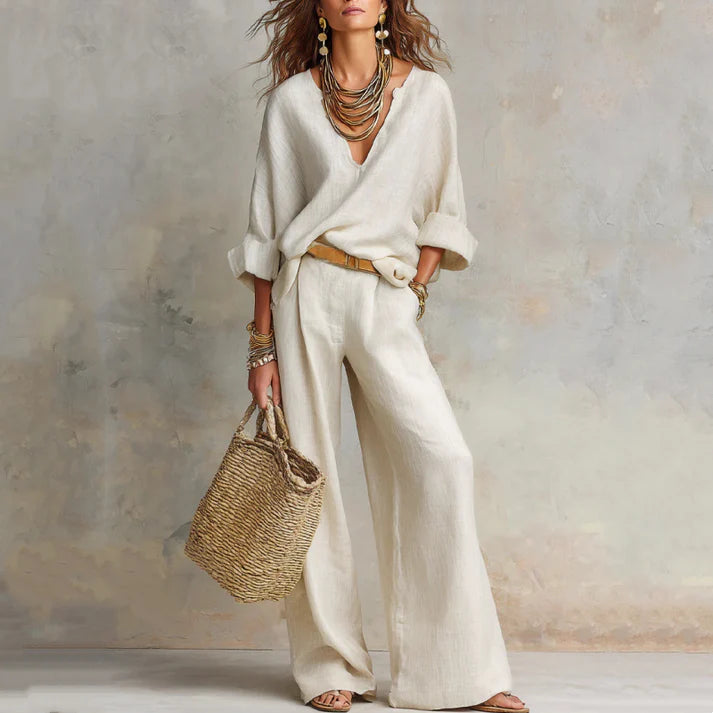 Alma | Conjunto con top de escote en V y pantalón amplio