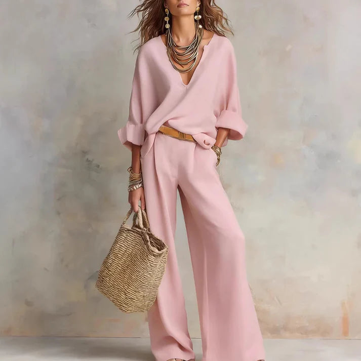 Alma | Conjunto con top de escote en V y pantalón amplio