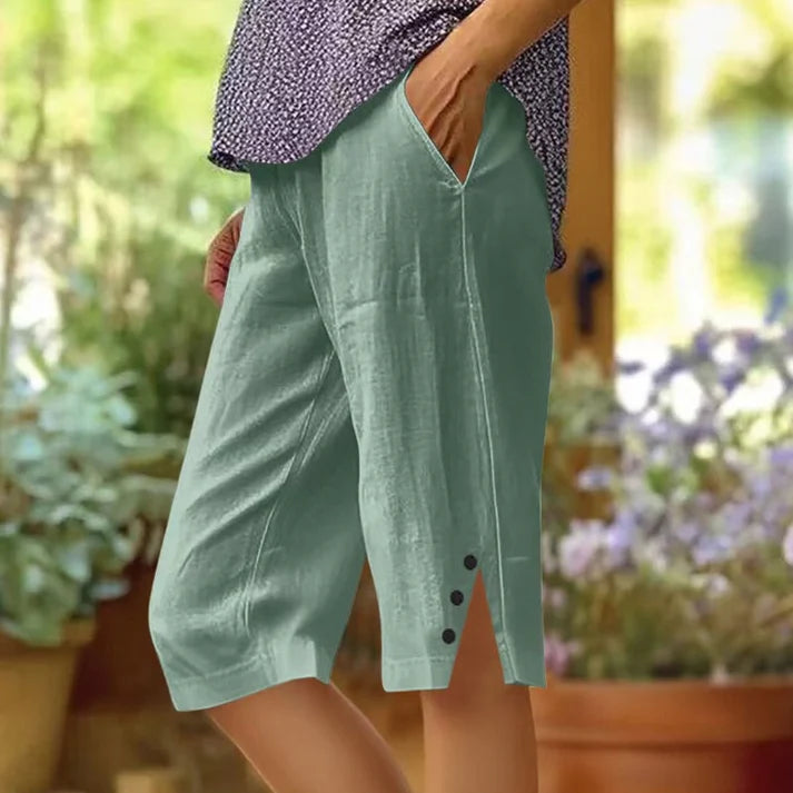 Lorena - Pantalón capri liso con bolsillos laterales