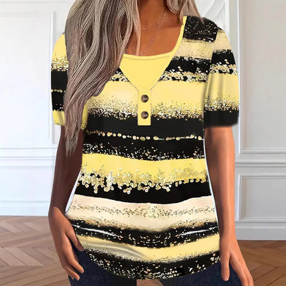 Carlota - Camiseta henley estampada de estilo casual