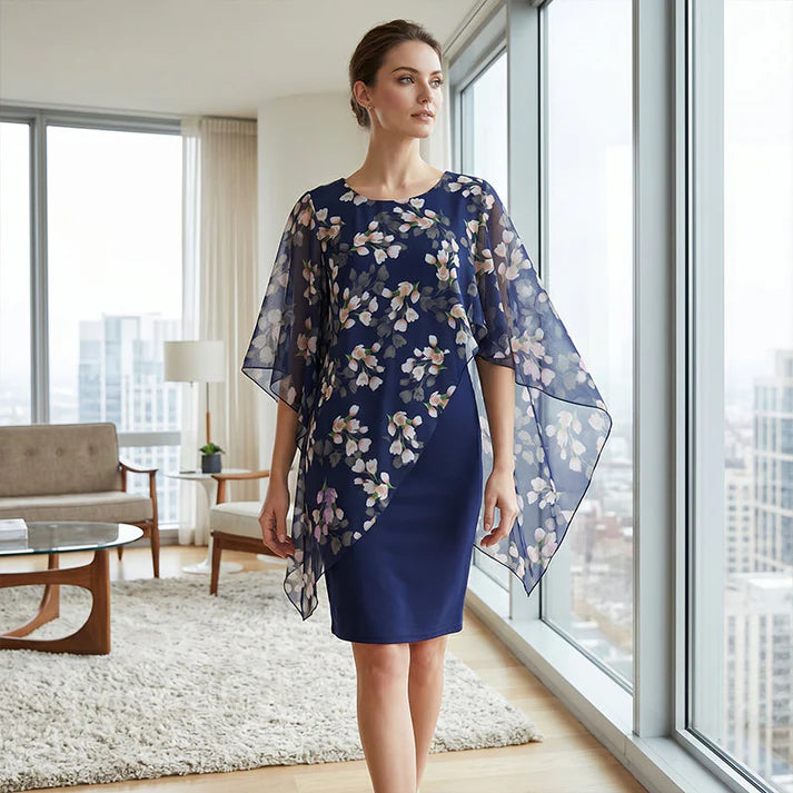 Adriana - Vestido floral con capa de gasa elegante