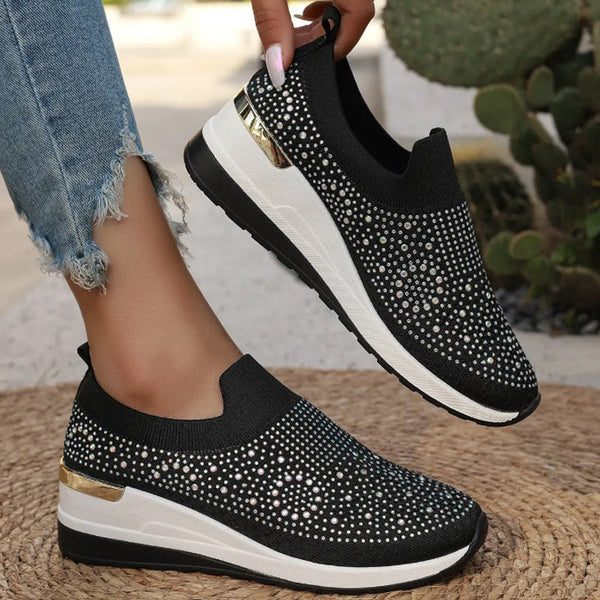Luna - Zapatillas de malla con cristales brillantes y cuña ergonómica