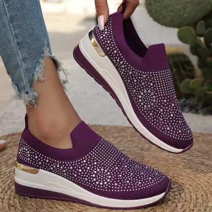 Luna - Zapatillas de malla con cristales brillantes y cuña ergonómica
