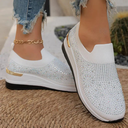 Luna - Zapatillas de malla con cristales brillantes y cuña ergonómica