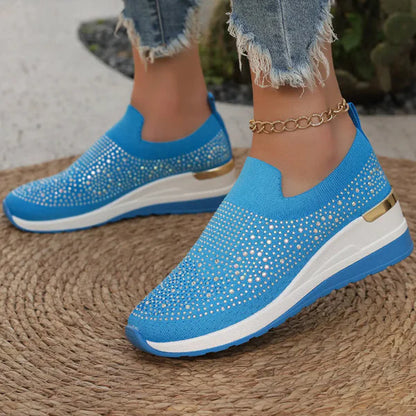 Luna - Zapatillas de malla con cristales brillantes y cuña ergonómica