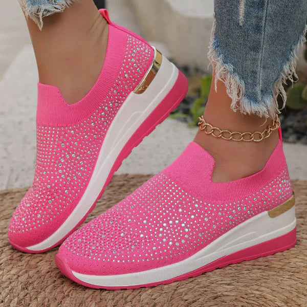 Luna - Zapatillas de malla con cristales brillantes y cuña ergonómica