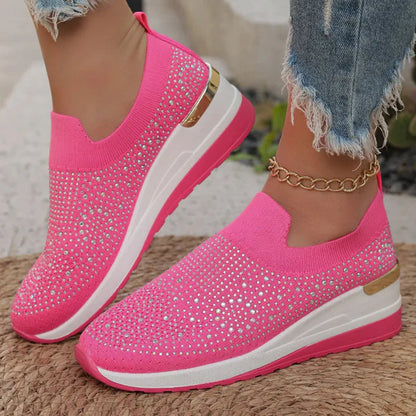 Luna - Zapatillas de malla con cristales brillantes y cuña ergonómica