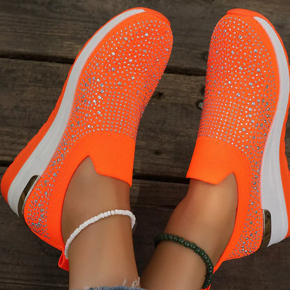 Luna - Zapatillas de malla con cristales brillantes y cuña ergonómica