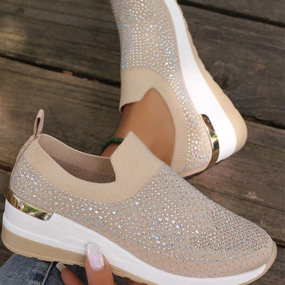 Luna - Zapatillas de malla con cristales brillantes y cuña ergonómica